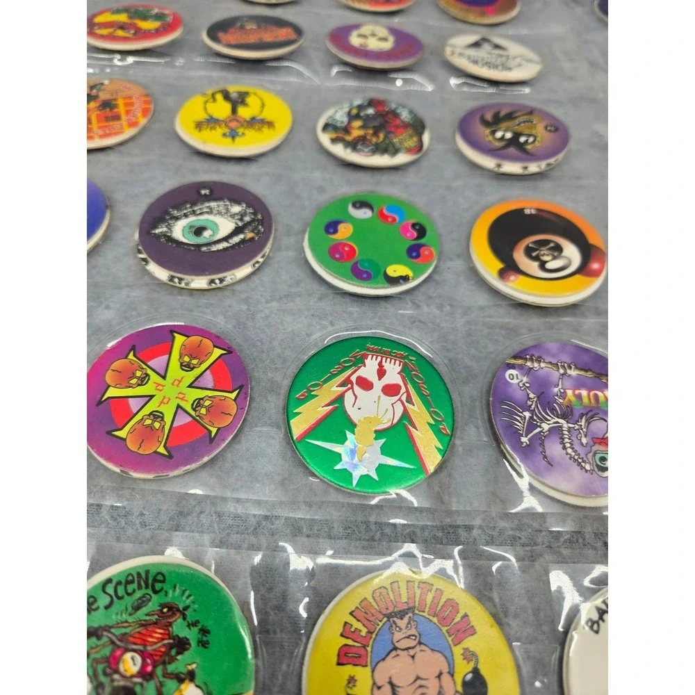 Vintage 90s Pogs Milk Caps Lot 300+ Pc Poison 8-Ball Skull Jam Sawblade Slammers